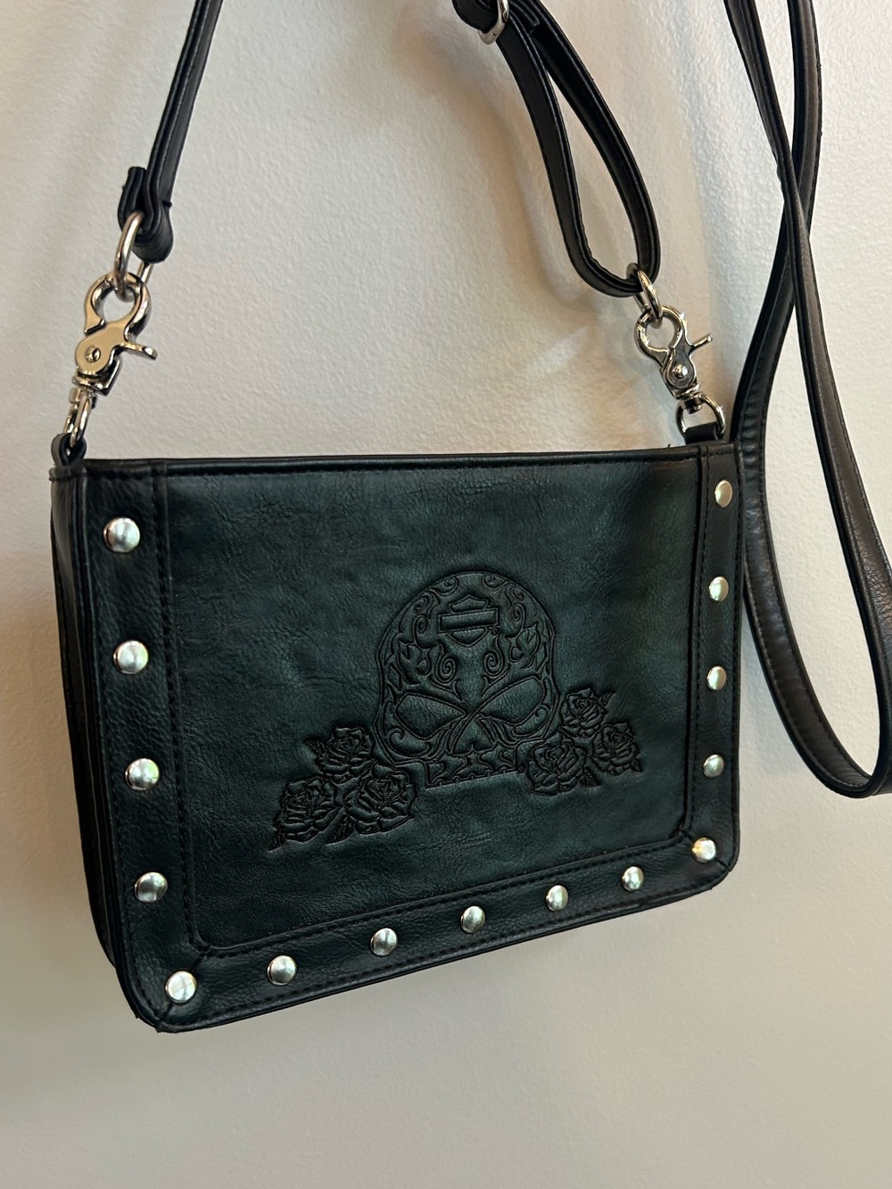 Harley Davidson Rosalita Hip Pouch Crossbody Bag Black Faux Leather Studded